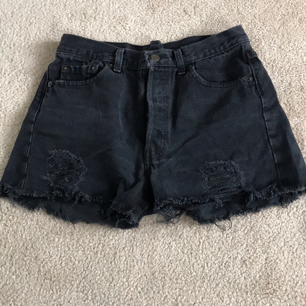 Levi’s 501 black distressed shorts